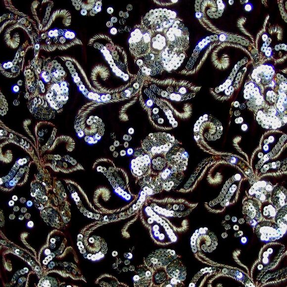 JESSICA MCCLINTOCK Evening Dress, S, Red Velvet, Golden Sequins, Off-shoulder - Picture 6 of 14